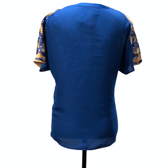 TRACY REESE NEIMAN MARCUS FOR TARGET BEIGE & ROYAL BLUE SEQUIN TOP - Picture 6 of 16